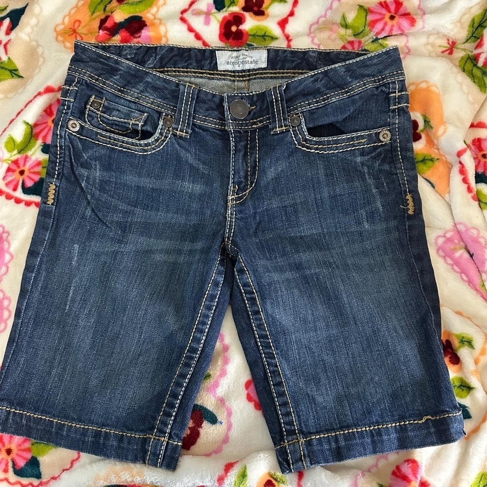 Women's Y2K Vintage Aeropostale Long Biker Shorts Capri Denim Size 5/6